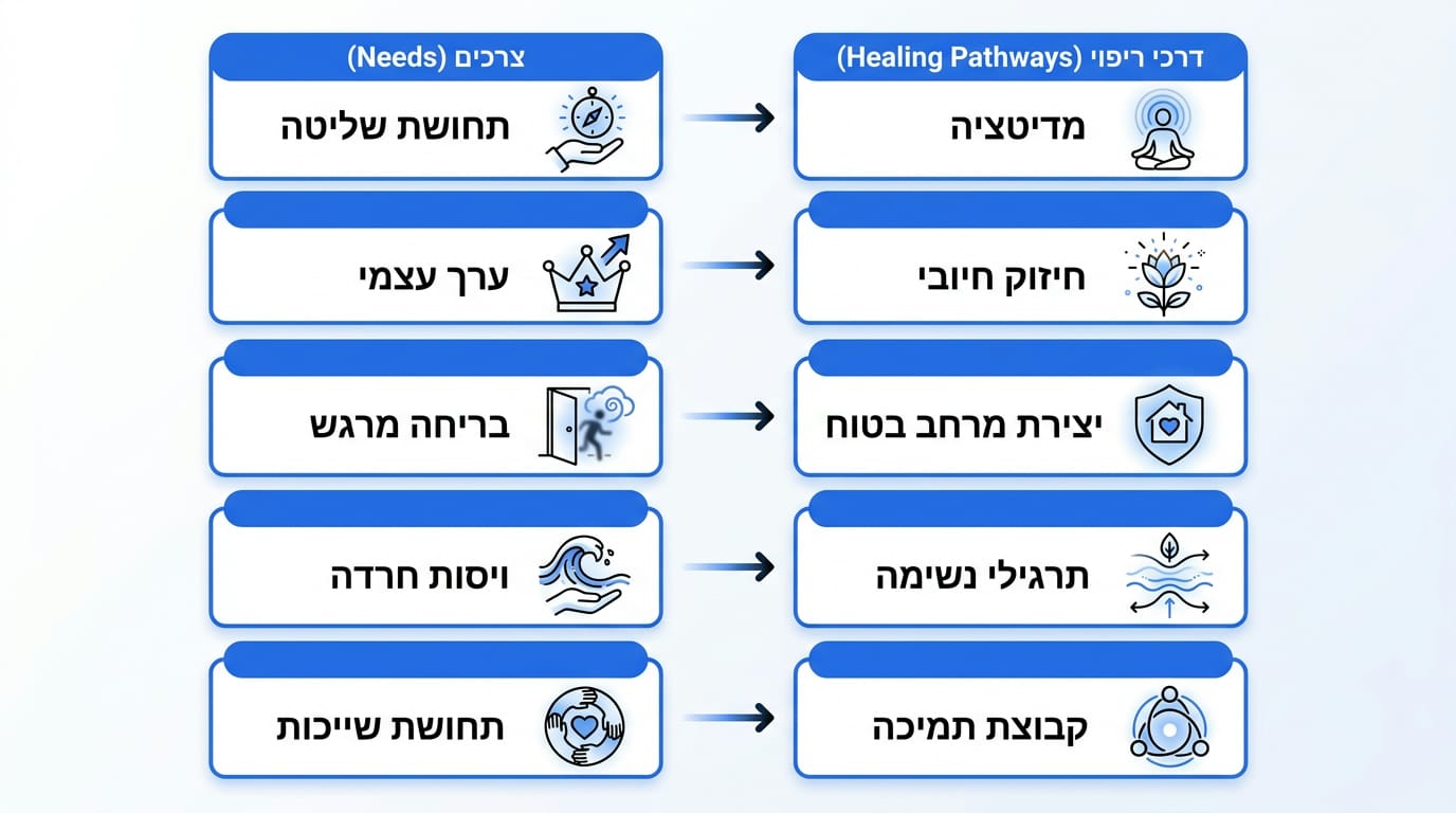 טבלת מיפוי צרכים פנימיים ודרכי ריפוי מקבילות - אורטל קמר פסיכותרפיה טראנספרסונאלית